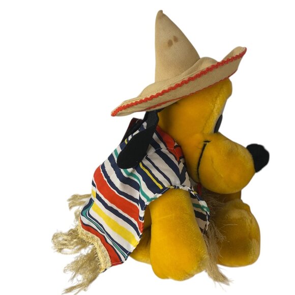 Vintage Disneyland Pluto Plush Mexican Outfit Sombrero 70s Walt Disney World 17" - Picture 7 of 12